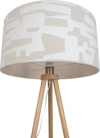 Drevená stojacia lampa s trojnožkou s bielym a béžovým pruhovaným tienidlom 50 cm - Lou