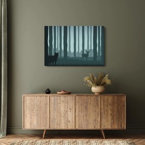 Obraz - Jeleň s vlkom v skalách (90x60 cm)