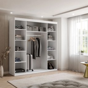 ŠATNÍKOVÁ SKRIŇA S POSUVNÝMI DVERAMI CYNTIA BIELA + ZLATÉ LIŠTY 200 cm