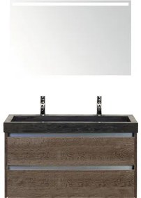 Kúpeľňový nábytkový set Sanox Dante farba čela tabacco ŠxVxH 101 x 170 x 45,5 cm s umývadlom z prírodného kameňa a zrkadlom s LED osvetlením