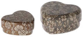 Maileg Plechová mini krabička Heart Blue/Ocher Blossom – set 2 ks