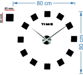 Nástenné hodiny nalepovacie ŠTRVORCE l 3D HODINY 12S036 HEU-