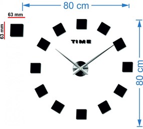 Stylesa Nástenné hodiny nalepovacie ŠTRVORCE 3D i čierne