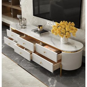 TV STOLÍK GASTON ZLATÉ NOHY + BIELA + SYNTETICKÝ MRAMOR