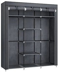 Látkový šatník, 2 závesné tyče, 9 políc, 175x149,8x44,9cm