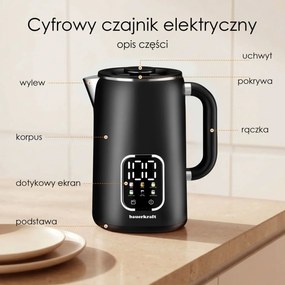 Bauerkraft Inteligentná bezdrôtová rýchlovarná kanvica – 1,7l čierna