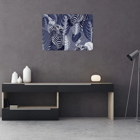 Sklenený obraz - Modré zebry (70x50 cm)