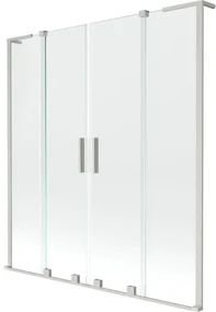 Mexen Velar L Duo, 2-krídlová posuvná vaňová zástena 160 x 150 cm, 8mm číre sklo, brúsená oceľ, 896-160-003-02-97