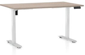 Výškovo nastaviteľný stôl OfficeTech B, 140 x 80 cm, biela podnož, dub