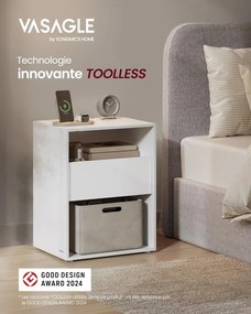 Nočný stolík s funkciou nabíjania, Montáž bez náradia, Príručný stolík s USB, biely