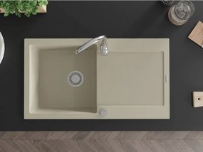 Mexen Leo granitový drez 1-komorový s odkvapkávačom 900 x 500 mm, béžový, sifón chróm - 6501901010-69