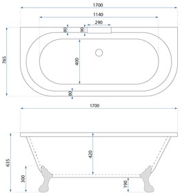 Rea Korfu, voľne stojaca vaňa 170x76 cm, biela lesklá-chróm, KPL-W5690
