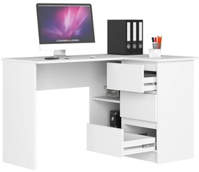Rohový psací stůl B16 124 cm bílý pravý