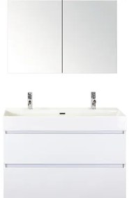 Kúpeľňový nábytkový set Maxx XL 100 cm s keramickým umývadlom 2 otvormi na kohúty a zrkadlovou skrinkou biela vysoko lesklá