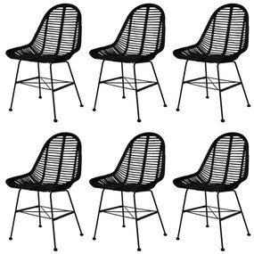 Jedálenské stoličky 6 ks, čierne, prírodný ratan 275499