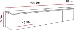 ZÁVESNÝ TV STOLÍK JULIEN KAŠMÍR + ZLATÝ LED 200 cm