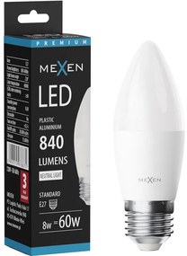 Mexen Nova, LED žiarovka E27, C37, 8W, Teplá - 3000K, 840 lm -L102-E27-0830-01