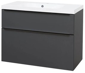 Mereo Mailo, kúpeľňová skrinka s umývadlom z liateho mramoru 101 cm, antracit, čierne madlo, MER-CN532MB
