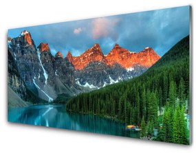 Skleneny obraz Hora les jazero príroda 140x70 cm