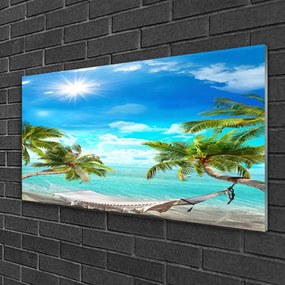 Skleneny obraz Tropické palmy hamaka pláž 120x60 cm