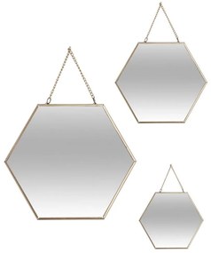 Závesné zrkadlo Hexagon, zlaté, sada 3ks
