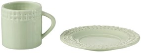 Zelená keramická šálka s tanierikom Hella Pastel Green - 14*14*9 cm