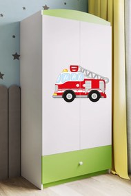 Detská skriňa Babydreams 90 cm hasičské auto zelená