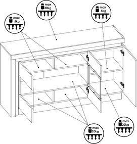 Komoda s prosklením Lyon, biela lesk, s osvetlením