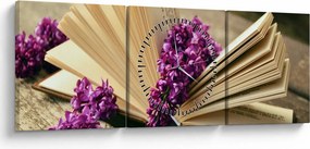 Obraz knihy s levanduľou (s hodinami) (90x30 cm)