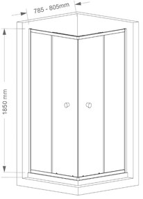 Aqualine, AGGA štvorcová sprchová zástena 800x800mm, číre sklo, HLF808Y