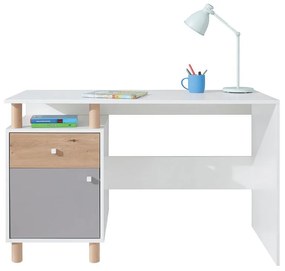Písací stôl pre mládež Esponire EP09, Farby: lux biela / dub artisan + sivá