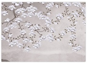Sklenený obraz - Kvety v šedivej krajine (70x50 cm)