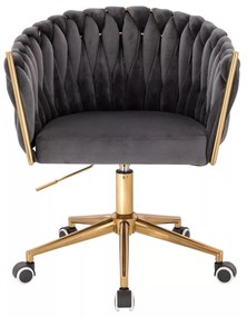 LuxuryForm DESIGN Kreslo NORDEN VELUR na zlatej podstave s kolieskami - tmavo šedé