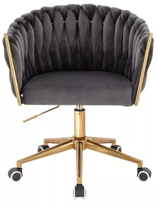 LuxuryForm DESIGN Kreslo NORDEN VELUR na zlatej podstave s kolieskami - tmavo šedé