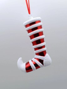 Bielo červená závesná vianočná ozdoba ponožka 14cm
