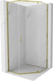 Mexen Exo, päťuholníkový výklopný sprchový kút 80 x 80 cm, číre sklo, zlatá, 812-080-080-50-00