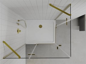 Mexen Roma Duo, sprchový kút 100 (dvere) x 90 (dvere) cm, 6mm číre sklo, zlatý profil + slim sprchová vanička 5cm biela + zlatý sifón, 854-100-090-50-02-4010G