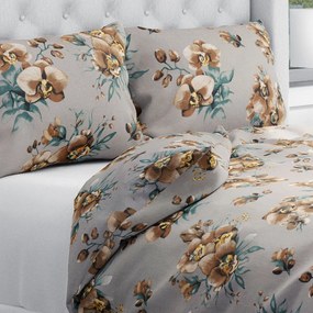 Biante Bavlnené posteľné obliečky Sandra SA-622 Hnedé orchidey na sivom Jednolôžko 140x200 a 70x90 cm