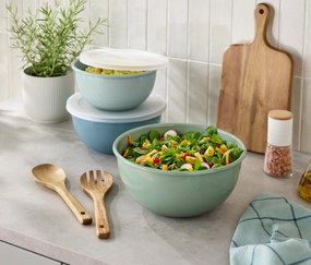 Smaltované misy s vekom na servírovanie a prípravu pokrmov, 3 ks