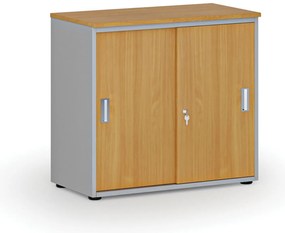 Kancelárska skriňa so zasúvacími dverami PRIMO GRAY, 800 x 420 x 740 mm, sivá/buk