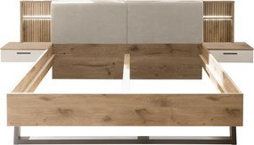 Posteľ s nočnými stolíkmi Daria 180x200 cm, dub/biela, s osvetlením