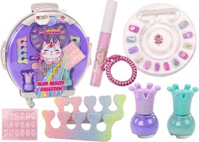 LEAN Toys Sada kozmetiky v kufríku na líčenie a nechty fialová 9 ks