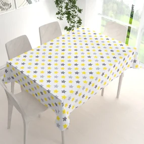 Biante Detský bavlnený obdĺžnikový obrus Sandra SA-203 Žlto-sivé hviezdy 140x220 cm
