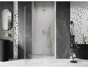 Mexen, Mexen Lunar-B Otočné ľavé sprchové dvere 95 cm, transparentné, brúsené zlaté - 832-095-000-55-00-L