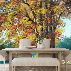 Samolepiaca tapeta maľované stromy vo farbách jesene - 225x150