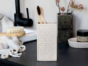Béžový porcelánový držiak na kefky s ornamentmi - 7*7*12 cm