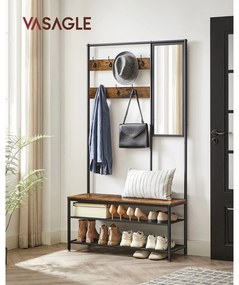 VASAGLE HSR415B01 – multifunkčný vešiak na kabáty so zrkadlom a lavicou