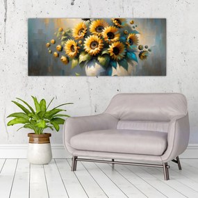 Obraz – Váza so slnečnicami (120x50 cm)