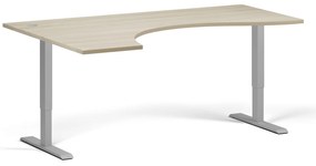 Ergonomický výškovo nastaviteľný stôl, 180x120 cm, 2 motory, L/P, sivá podnož, dub prírodný