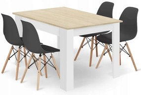 Jedálenská zostava stôl Dub sonoma 120 x 80cm biele nohy + 4 stoličky OSAKA čierne / prírodné nohy